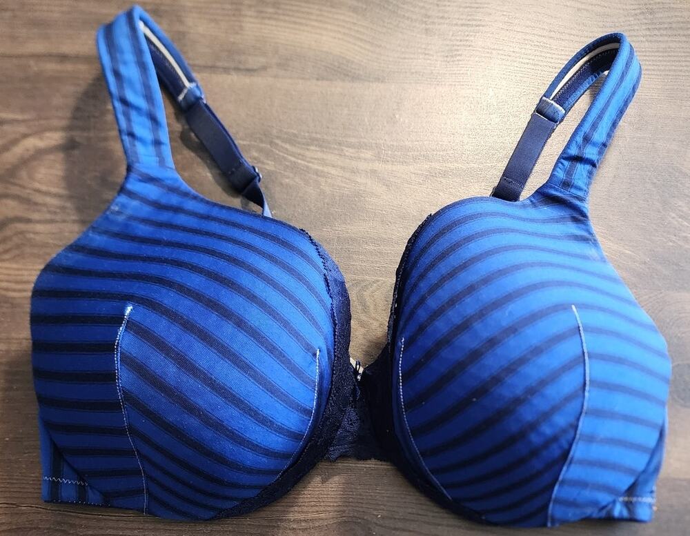Lane Bryant Cacique Blue Black Striped Padded Bra Plus Size 38DD